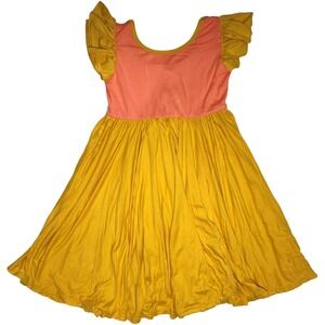 Dot Smile Girls 7 Color Block Empire Twirl Dress Flutter Sleeve Scoop Orange